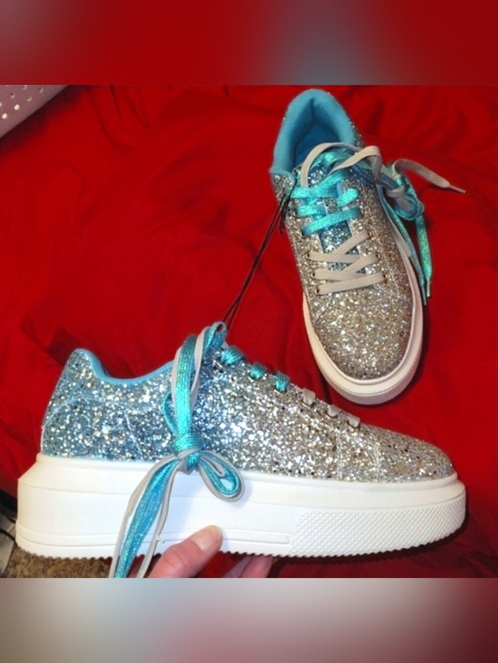 Southern fried chics turquoise silver ombre glitter platform sneakers 10 NWOB - Picture 10 of 17